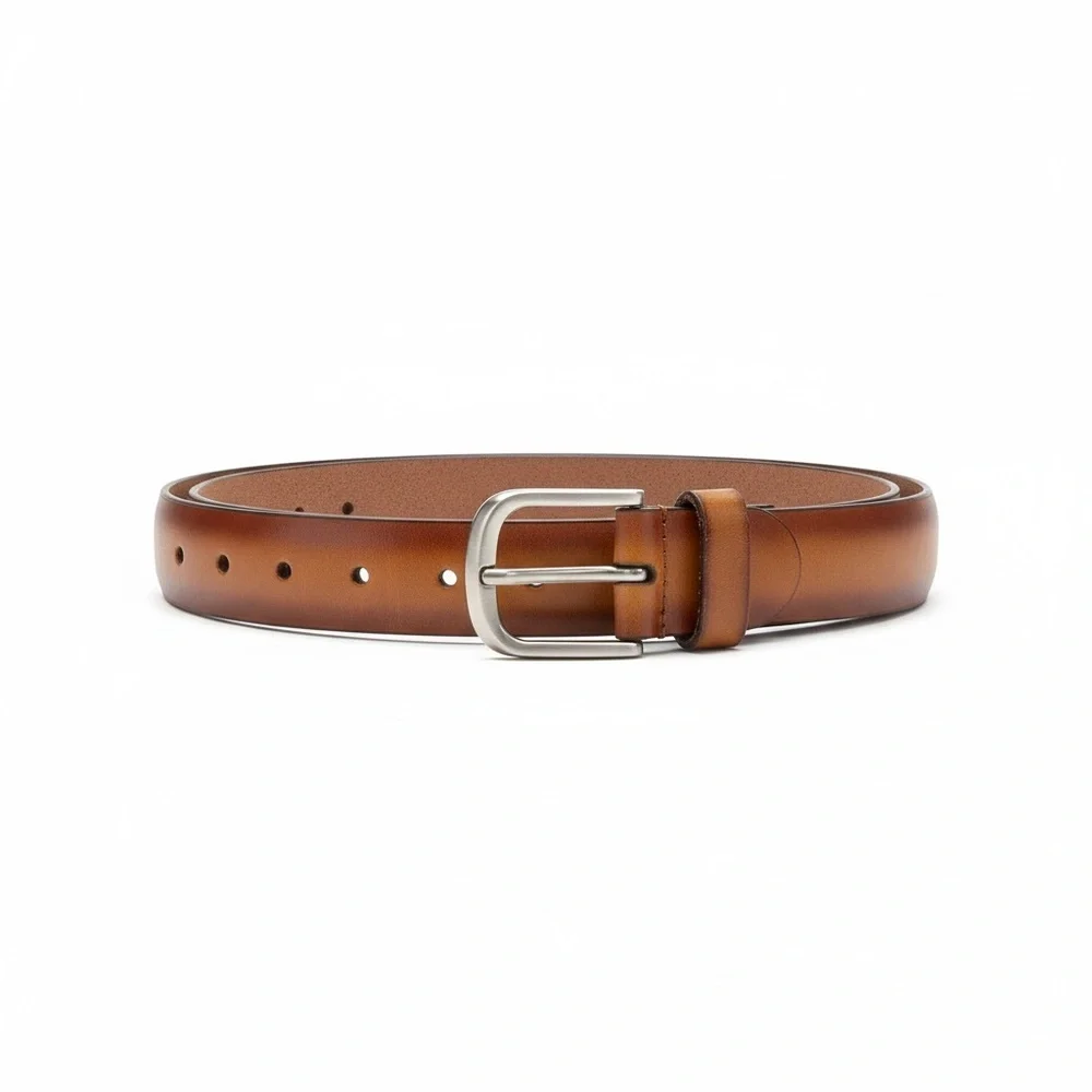 Club Room Brown Leather Belt with Silver Buckle